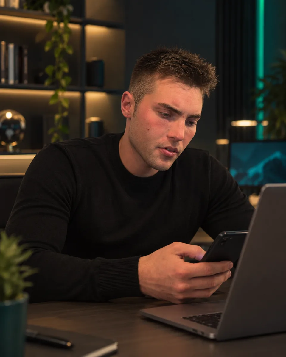 Mattia Rigamonti, fondatore di MR Soluzioni Digitali, al lavoro al computer